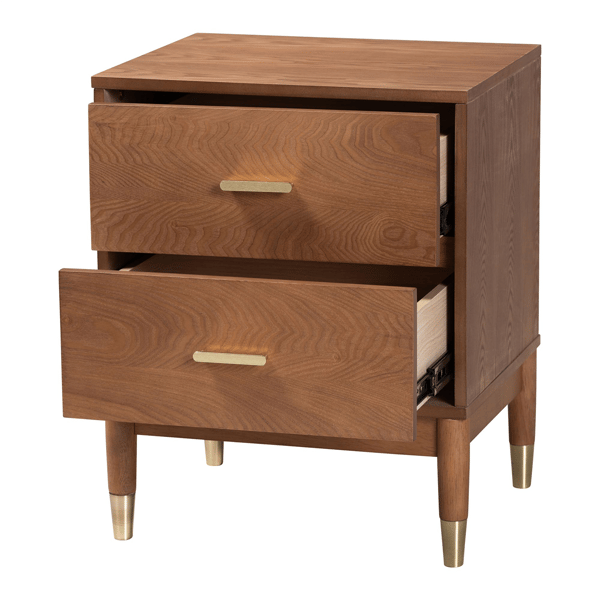 Baxton Studio Mandolin Ash Walnut Wood 2-Drawer Nightstand