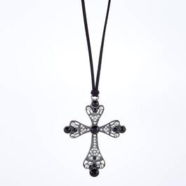 Ashley Black Goth Cross Suede Cord Necklace