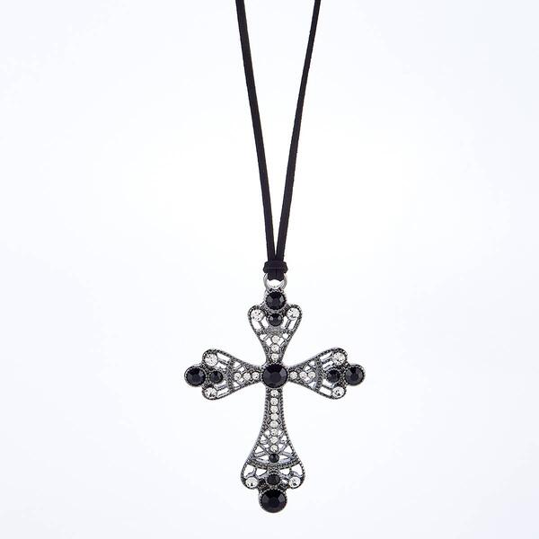 Ashley Black Goth Cross Suede Cord Necklace - image 