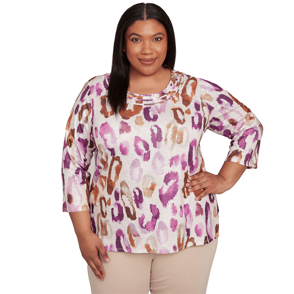 Plus Size Alfred Dunner Urban Legend 3/4 Sleeve Leopard Blouse