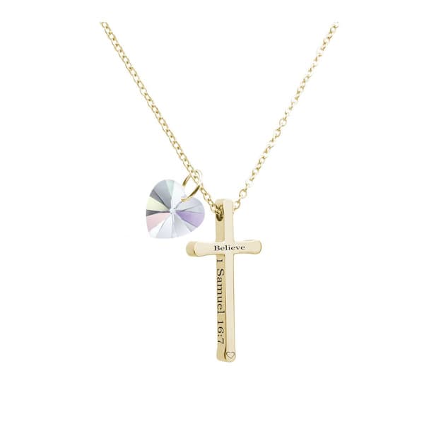 Pink Box Religious 1 Samuel 16:7 Austrian Crystal Cross Necklace