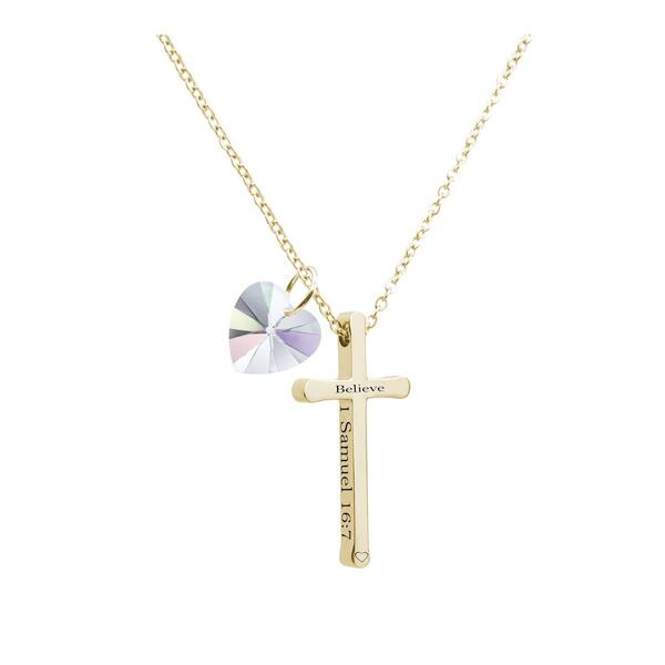 Pink Box Religious 1 Samuel 16:7 Austrian Crystal Cross Necklace - image 