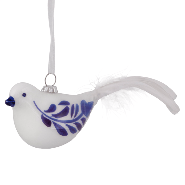 Northlight 6.5in. White & Blue Bird Glass Christmas Ornament