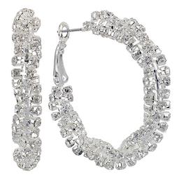 Silver-Tone Twisted Crystal Hoop Earrings