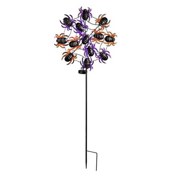 Evergreen 44 Blinking Solar Purple Spider Web Garden Stake - image 