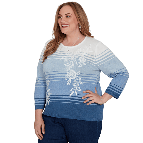 Plus Size Alfred Dunner Tuscany Ombre Stripe Floral Sweater