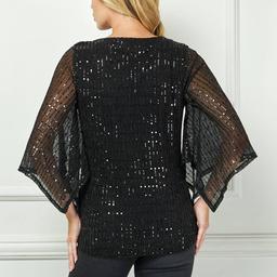 Womens Sara Michelle 3/4 Sleeve Moonlight Sequin Blouse