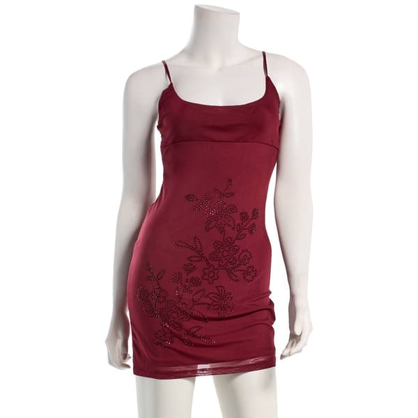 Juniors Madden Girl Mesh Rhinestone Embroidered Cami Skater Dress - image 