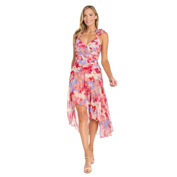Petite R&M Richards Midi Floral Printed Chiffon Dress - image 