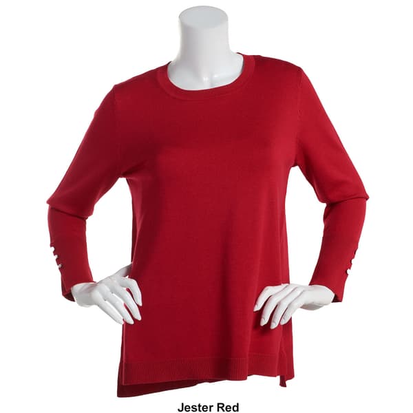 Womens Retrology Crew Neck Button Sleeve Side Slit Sweater