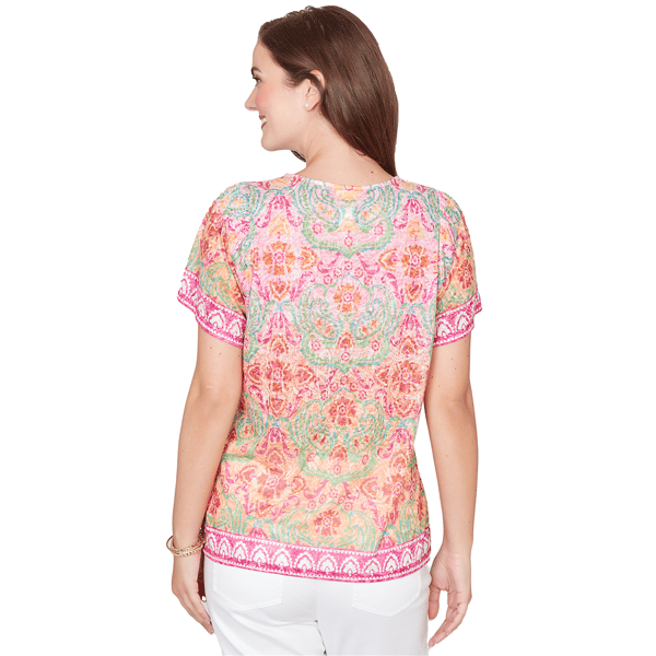Petite Ruby Rd. Hothouse Florals Short Sleeve Damask Tee