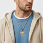 Mens Iron Saints 18kt. Gold Plated Cross Pendant Necklace - image 5