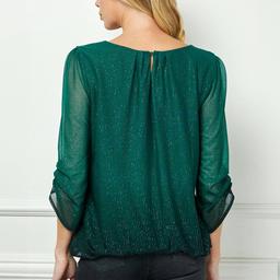 Womens Sara Michelle 3/4 Ruch Sleeve Matte Glitter Blouse