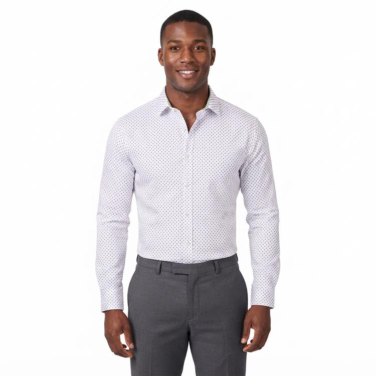 Mens Tom Baine Slim Fit Performance Diamond Dress Shirt - White