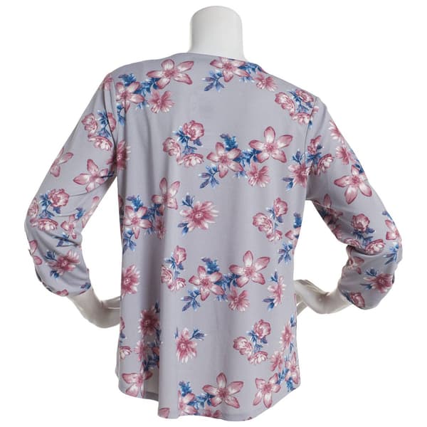 Womens Cure 3/4 Sleeve Roll Tab Crepe Floral Blouse