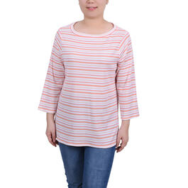 Womens NY Collection 3/4 Sleeve Striped Pullover Tunic-Red Ivory
