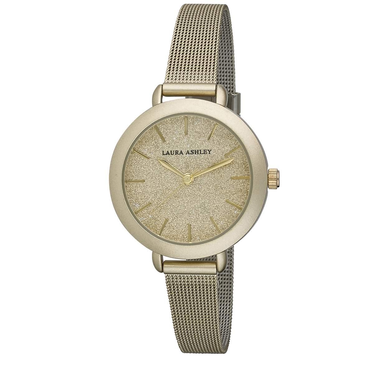 Womens Laura Ashley® Gold Glitz Dial Mesh Band Watch -...