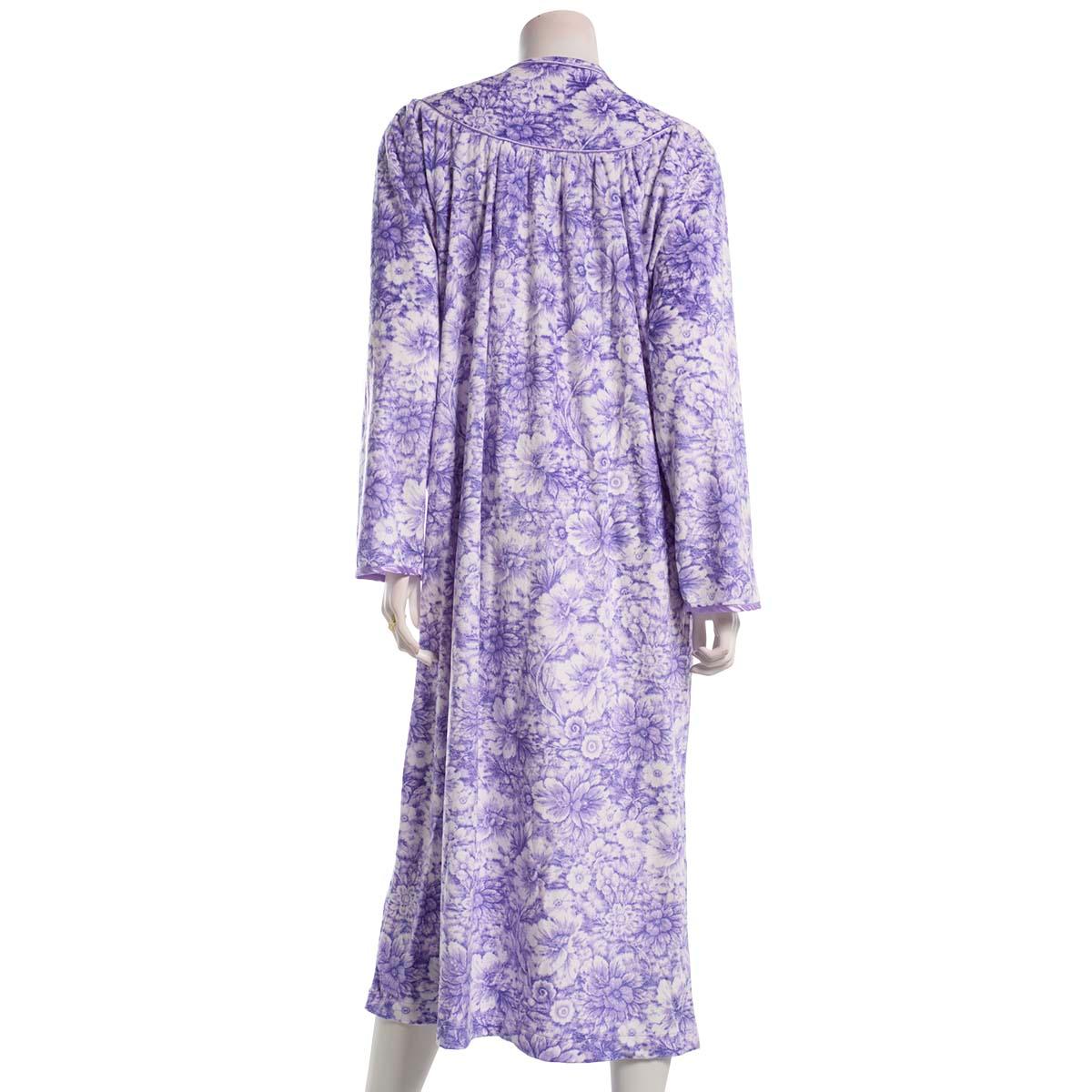 Womens Loungees Long Sleeve Fleece Floral Zip Front Duster