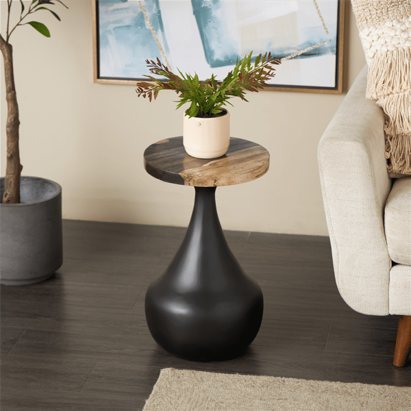 9th & Pike® Contemporary Black Teak Wood Accent Table