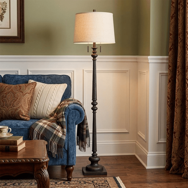 HomeRoots 63in. Rust Two Light Floor Lamp with Shade