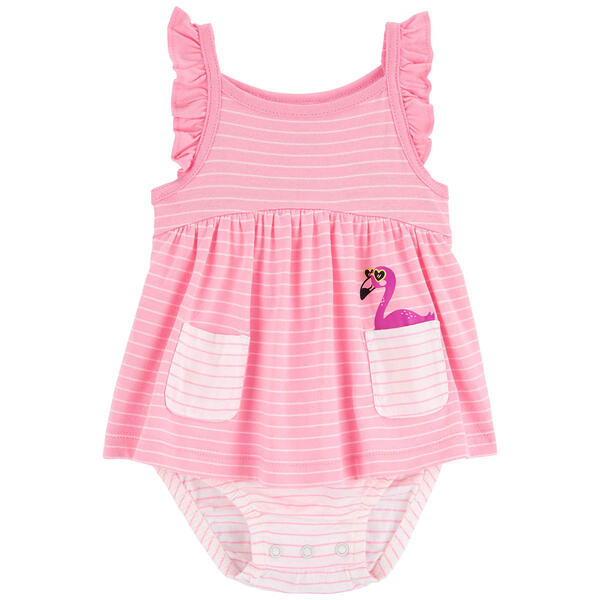 Baby Girl &#40;NB-24M&#41; Carters&#40;R&#41; Stripe w/ Flamingo Pocket Sunsuit - image 