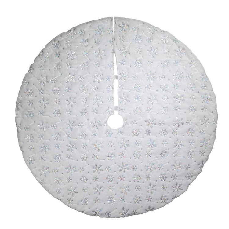 Kurt Adler 48in. White Tree Skirt w/ Snowflake Border