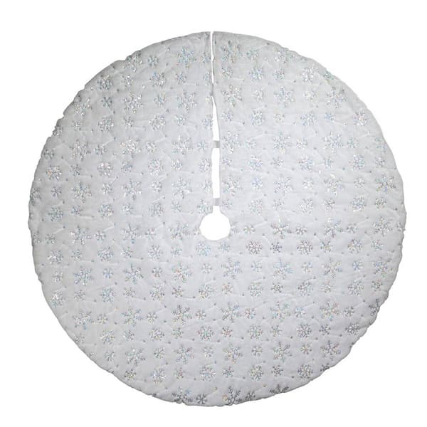 Kurt Adler 48in. White Tree Skirt w/ Snowflake Border