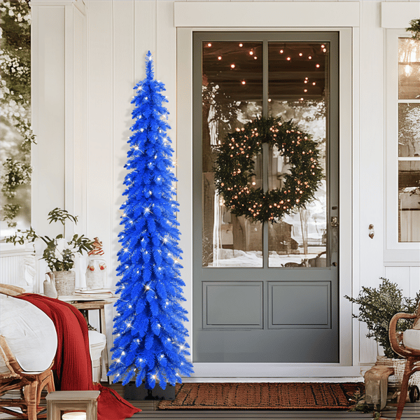 Puleo International Pre-Lit Blue Alpine Pencil Christmas Tree