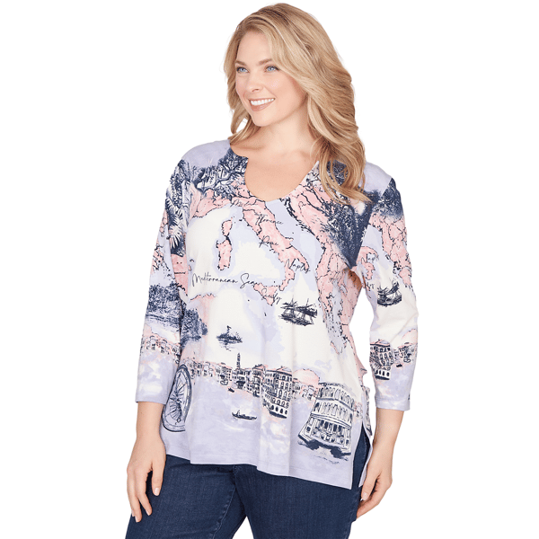 Plus Size Ruby Rd. Jetsetter 3/4 Sleeve Horseshoe Neck Tee