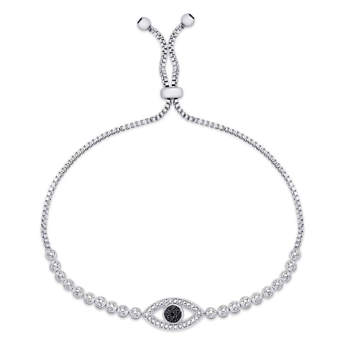 Gianni Argento Silver Plated Diamond Evil Eye Adjustable...