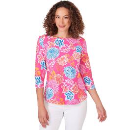 Petite Ruby Rd. Bright Blooms 3/4 Sleeve Japanese Blouse