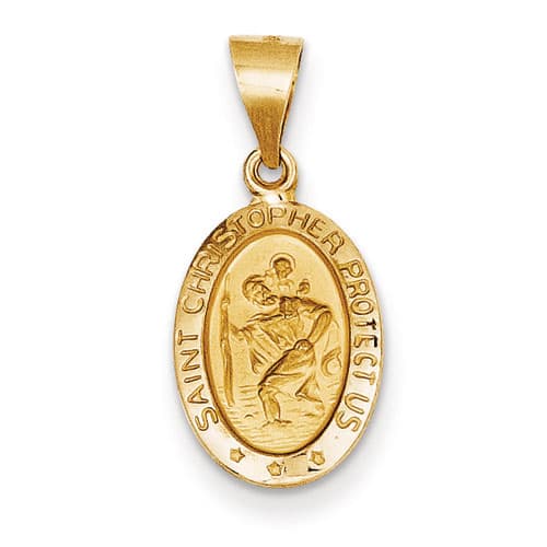 Unisex Gold Classics&#40;tm&#41; 14kt. St. Christopher Satin Pendant - image 