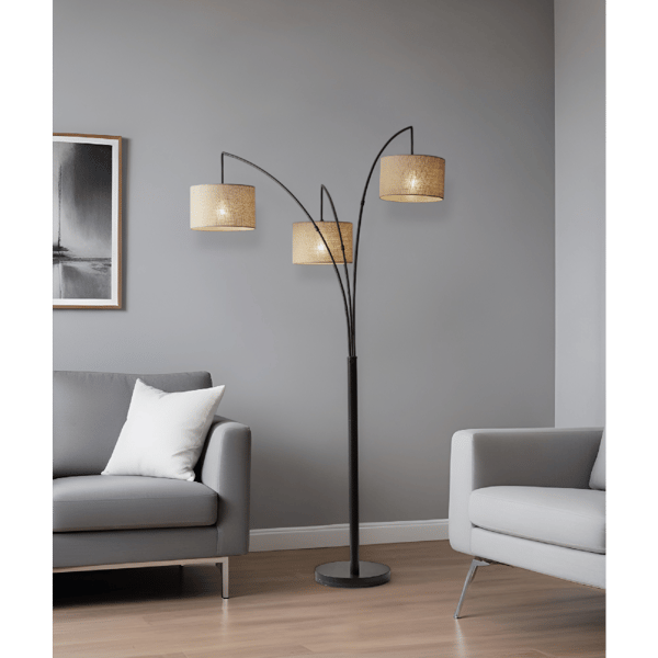 HomeRoots 74in Bronze Three Light Tree Floor Lamp With Drum Shade