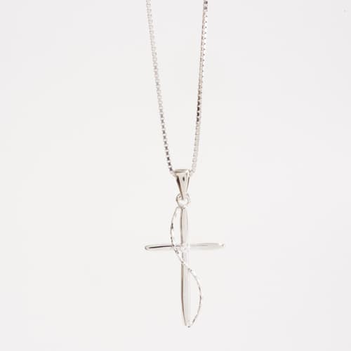 Sterling Silver & CZ Accent Cross Necklace