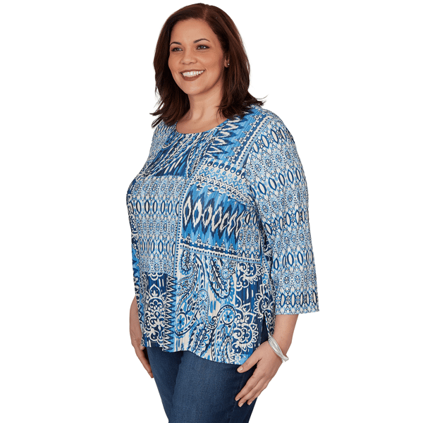 Plus Size Alfred Dunner Classics 3/4 Sleeve Patchwork Blouse
