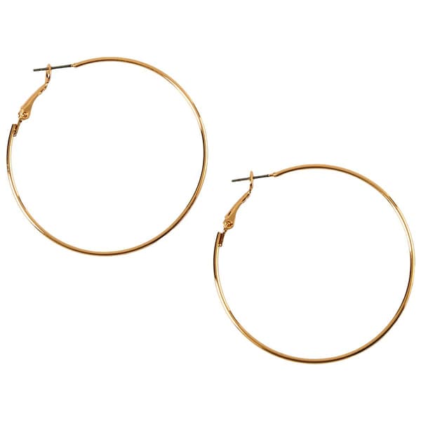 Design Collection Gold Thin Large Polished Hoop Earrings - image 