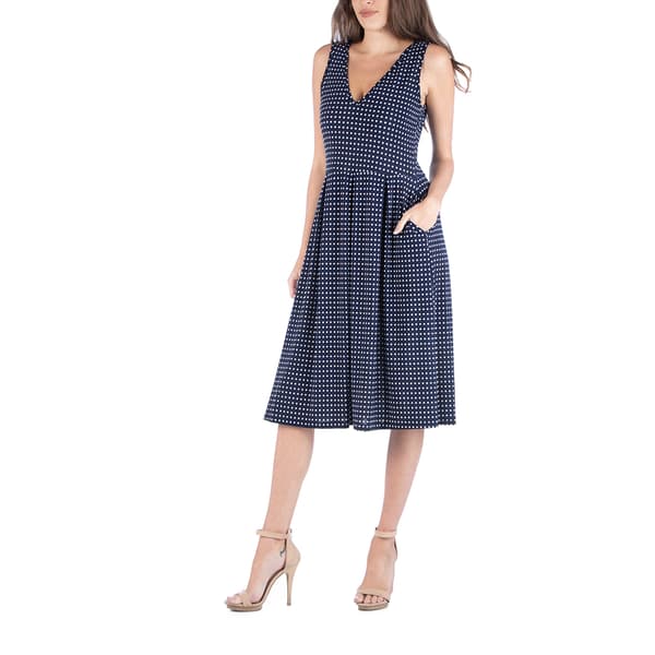 Womens 24/7 Comfort Apparel Fit & Flare Polka Dots Dress