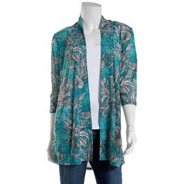Womens Notations Long Sleeve Floral Mesh Open Cardigan