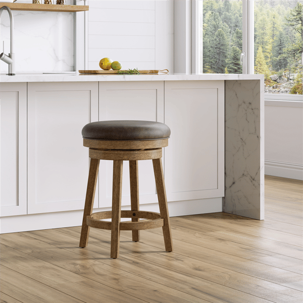 HH2 Home Raine Wood Backless Adjustable Height Swivel Stool