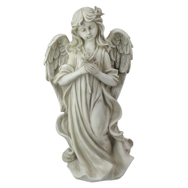 Northlight Seasonal 17in. Peaceful Angel Holding a Rose Statue - image 