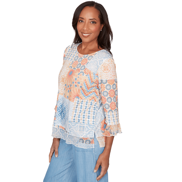 Womens Alfred Dunner Beachcomber Flounce Sleeve Blouse