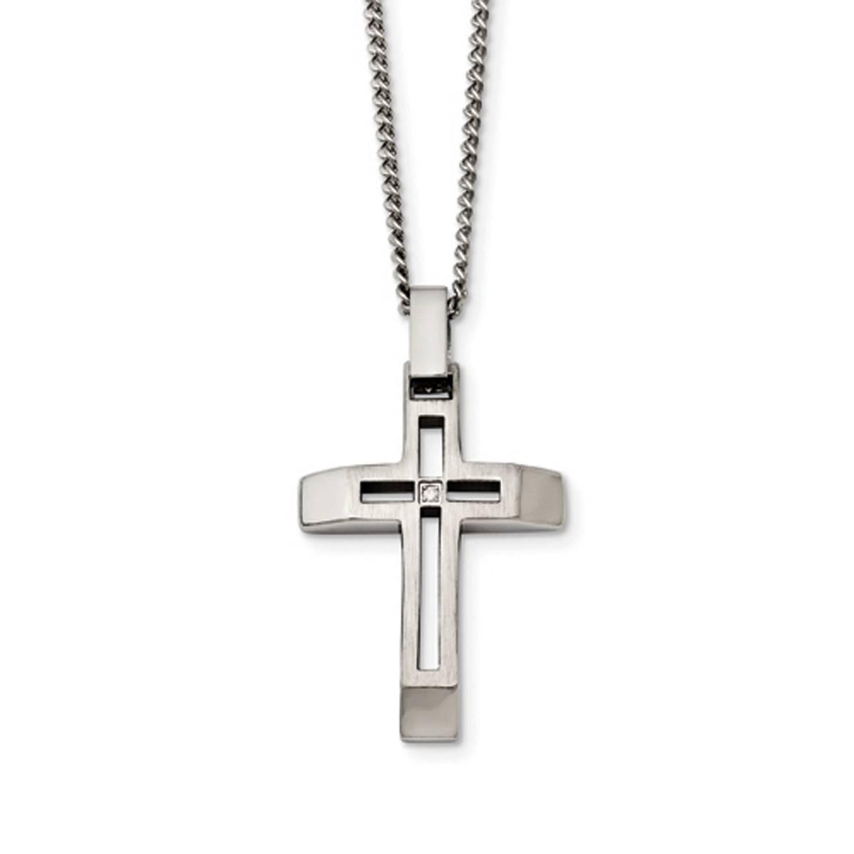 Mens Gentlemen’s Classics™ Brushed CZ Cross Necklace