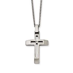 Mens Gentlemen's Classics(tm) Brushed Cubic Zirconia Cross Necklace