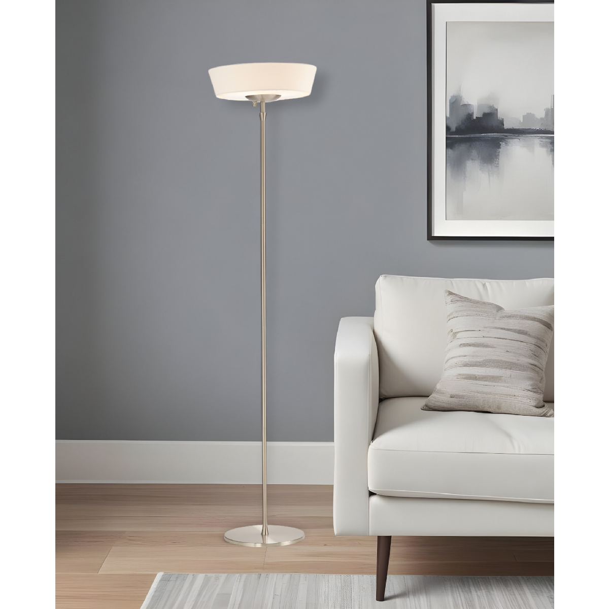 HomeRoots 71in. Brushed LED Torchiere Floor Lamp