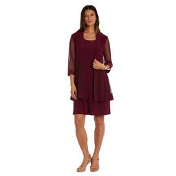 Womens R&M Richards 3/4 Sleeve Soft sheer Pleated Jacket Dress