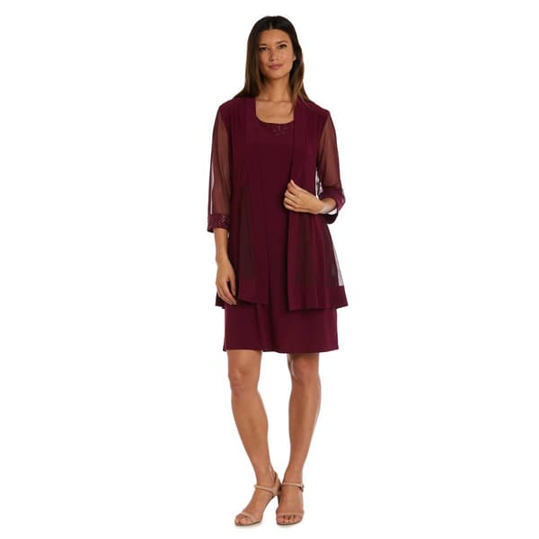 Womens R&M Richards 3/4 Sleeve Soft sheer Pleated Jacket Dress