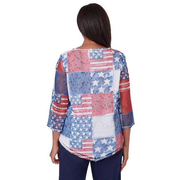 Womens Alfred Dunner All American Flag Patchwork Mesh Blouse