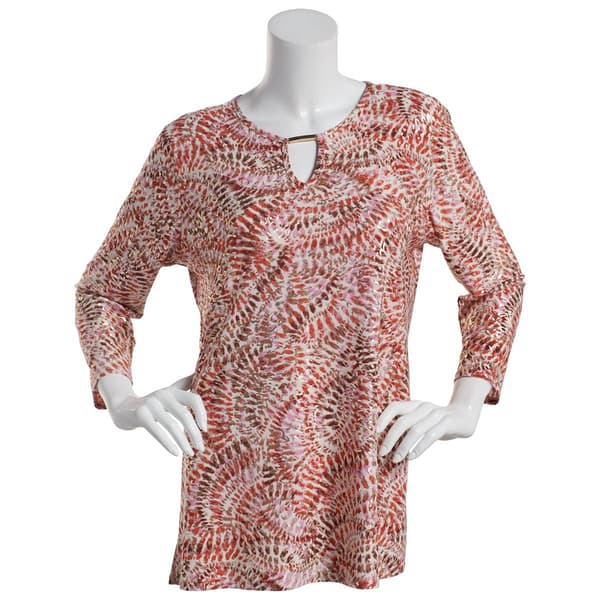 Petite Emily Daniels 3/4 Sleeve Foil Print Bar Neck Tunic - image 