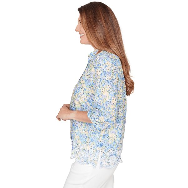 Womens Alfred Dunner Classics 3/4 Sleeve Lace Hem Button Down