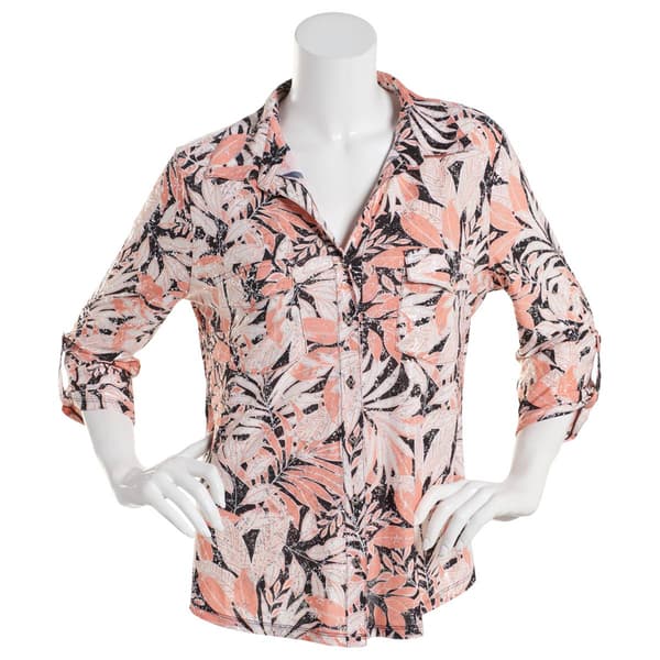 Womens Emily Daniels 3/4 Sleeve Foil Dot Tropical Leaf Blouse - image 